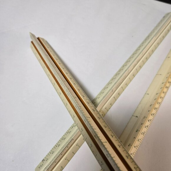 LOT (5) VTG 12" Engineer Architect Triangular Rulers Helix Hughes-Owens Keuffel - Picture 9 of 13